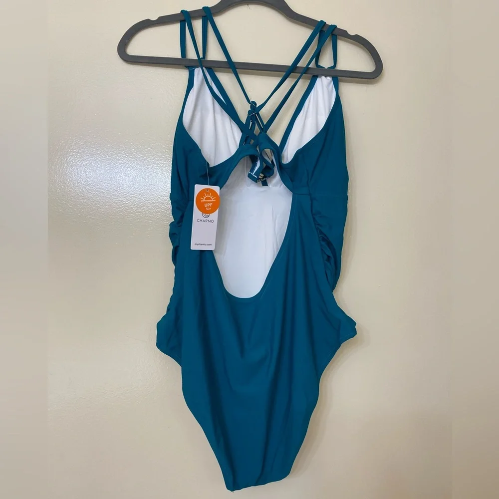 ♥️SOLD♥️Tummy Control teal One Piece Swimsuit - Charmo - Picture 5 of 6